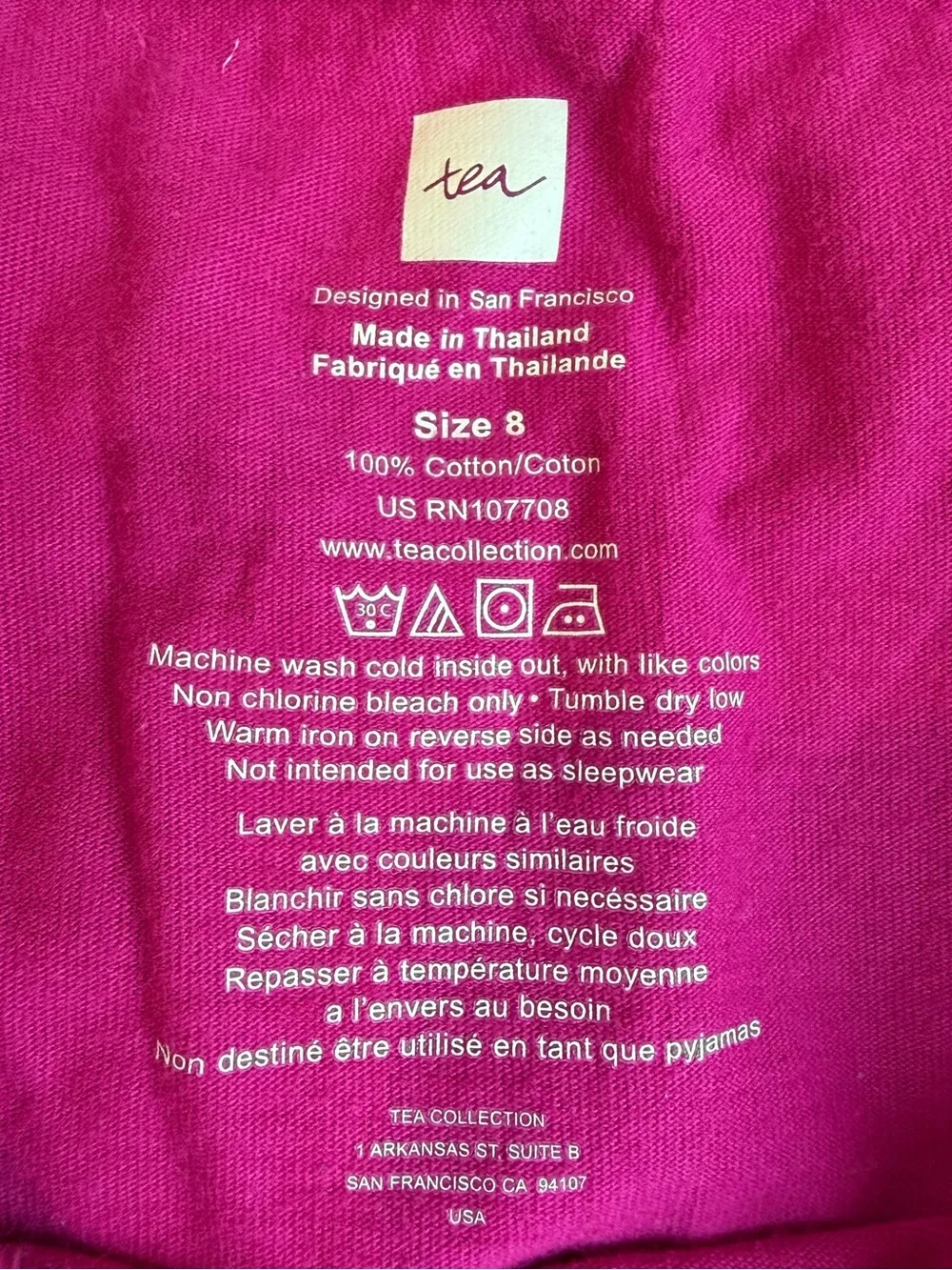 Tea Collection Girls Long Sleeved Dress 100% Cotton Bright Pink Magenta Size 8